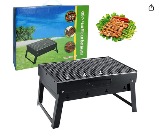 Portable Charcoal BBQ Grill, Small Folding Barbecue Grill with Handles, Compact Outdoor Cooker for Camping, Picnic, Garden, Terrace, Travel