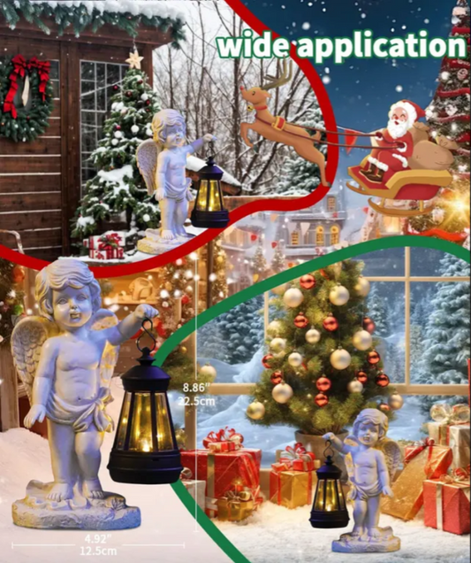 Solar Garden Statues Outdoor Ornaments,Cherub Outdoor Statues with Lantern