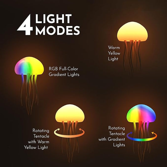 Floating Jellyfish Light Lamp - Voice Control RGB Gradient Moving Tentacles Flying Jelly Fish Bedside Table Lamp - Rechargeable Touch Sensor Hanging LED Dancing Jellyfish Night Lamps for Kids Adults