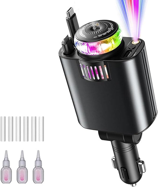 Aromatic Starlight Car Charger, 45W Fast Charging Adapter, Retractable Cable Aromatic Car, Aromatherapy Diffuser for Essential Oils, with Oil Guide Cotton Swab & Essential Oil (Purple Light)